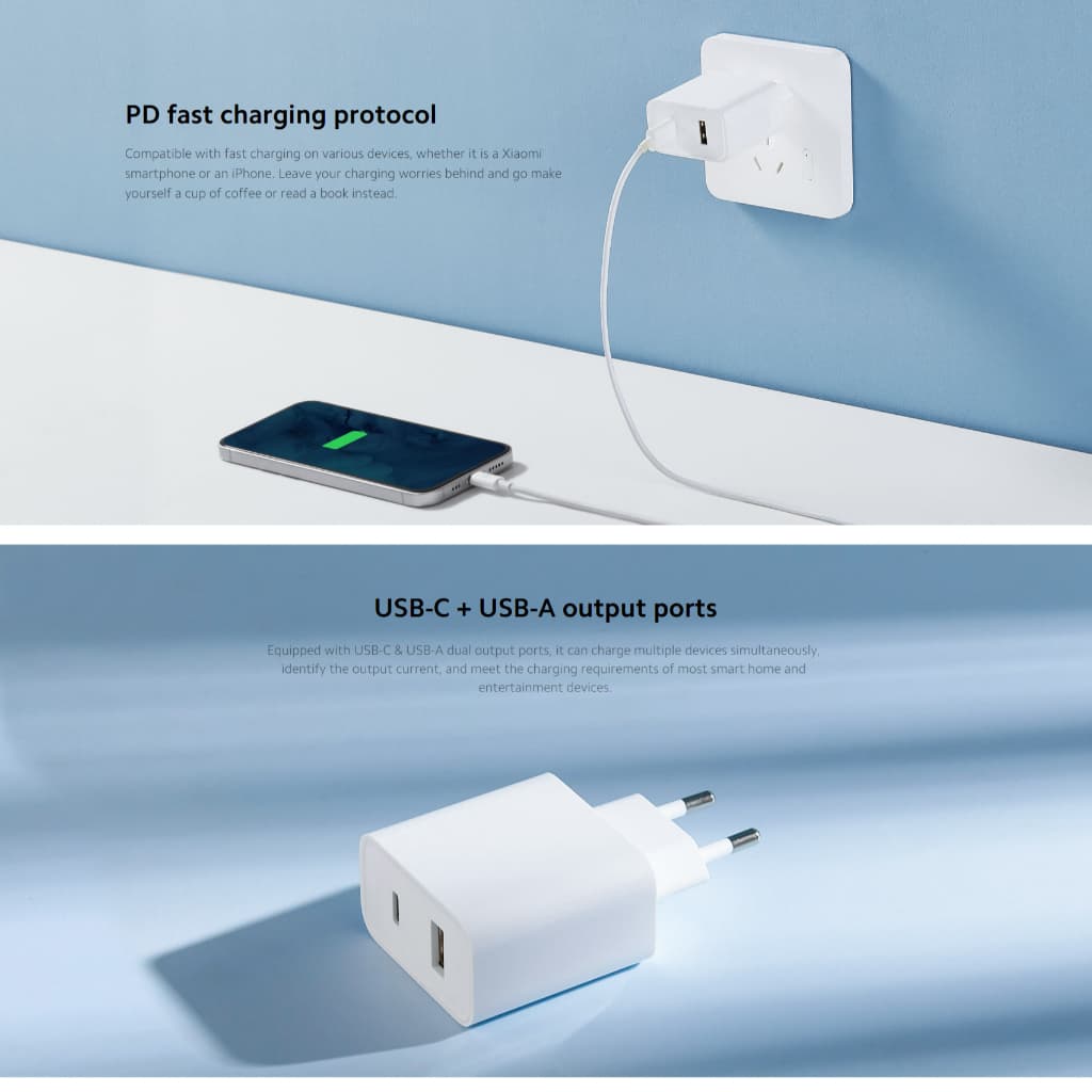 Xiaomi 33W Wall Charger หัวชาร์จ I Type-A+Type-C I พอร์ตคู่ ชาร์จอุปกรณ์พร้อมกันได้ I ขนาดกะทัดรัด พกพาสะดวก ไม่เกะกะ รูปที่ 3