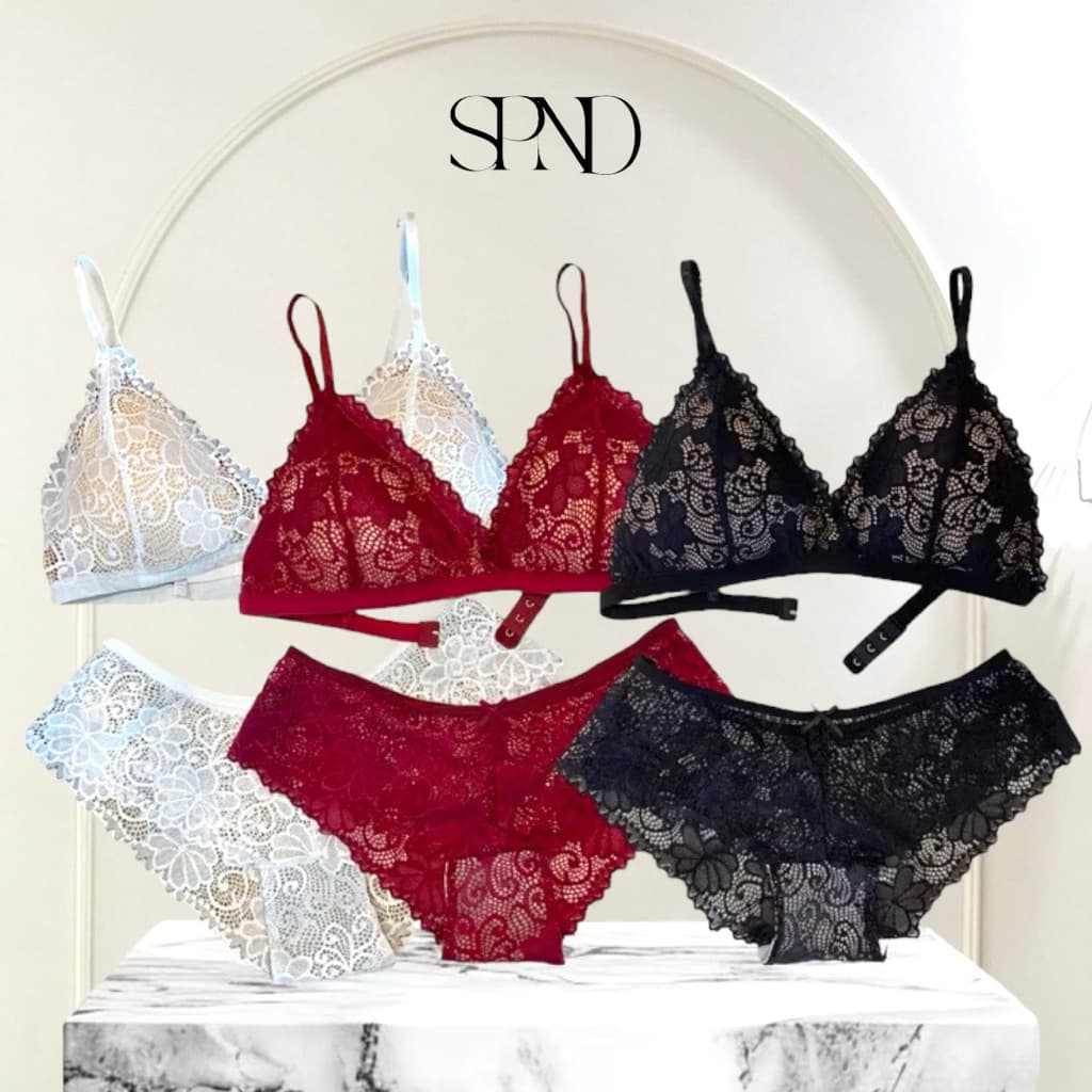 𝐒𝐏𝐍𝐃🖤【พร้อมส่ง】 เซตชุดชั้นใน➕พร้อมกางเกงใน So3เสริมฟองน้ำ ลูกไม้นิ่มใส่สบาย ปรับสายได้ ตะขอ3ระดับ【ไม่ระบุชื่อสินค้า】