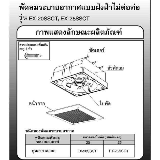 Mitsubishi พัดลมระบายอากาศ แบบฝังฝ้าไม่ต่อท่อระบายอากาศ EX-20SSC7T แบบมีชัตเตอร์ 8 นิ้ว รูปที่ 5