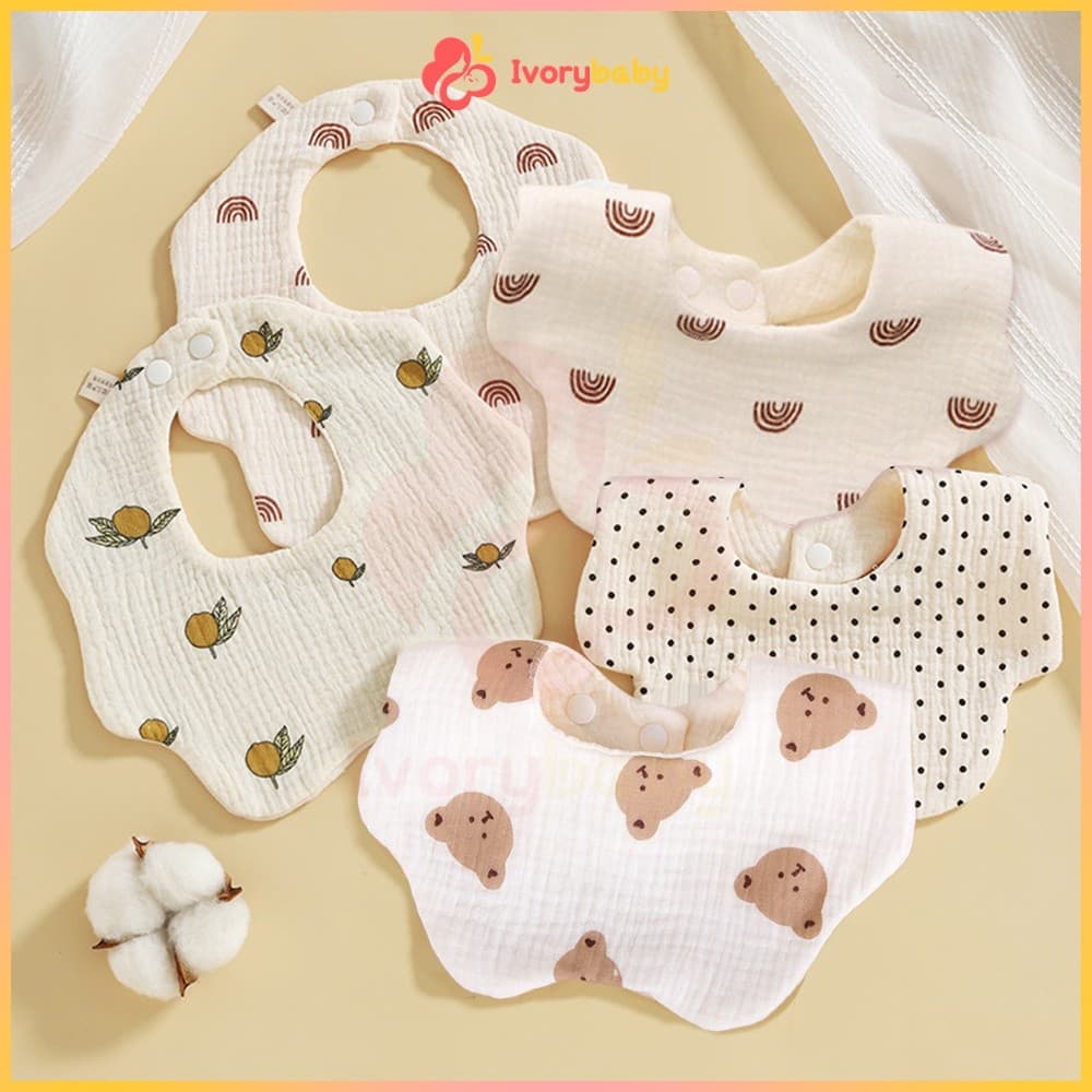 IVORYBABY ผ้ากันเปื้อนซับน้ำลาย กันเปื้อน ผ้ากันเปื้อนเด็ก กันน้ํา เหมาะสำหรับเด็กทารก หรือแรกเกิด นุ่มและดูดซับ รูปที่ 1