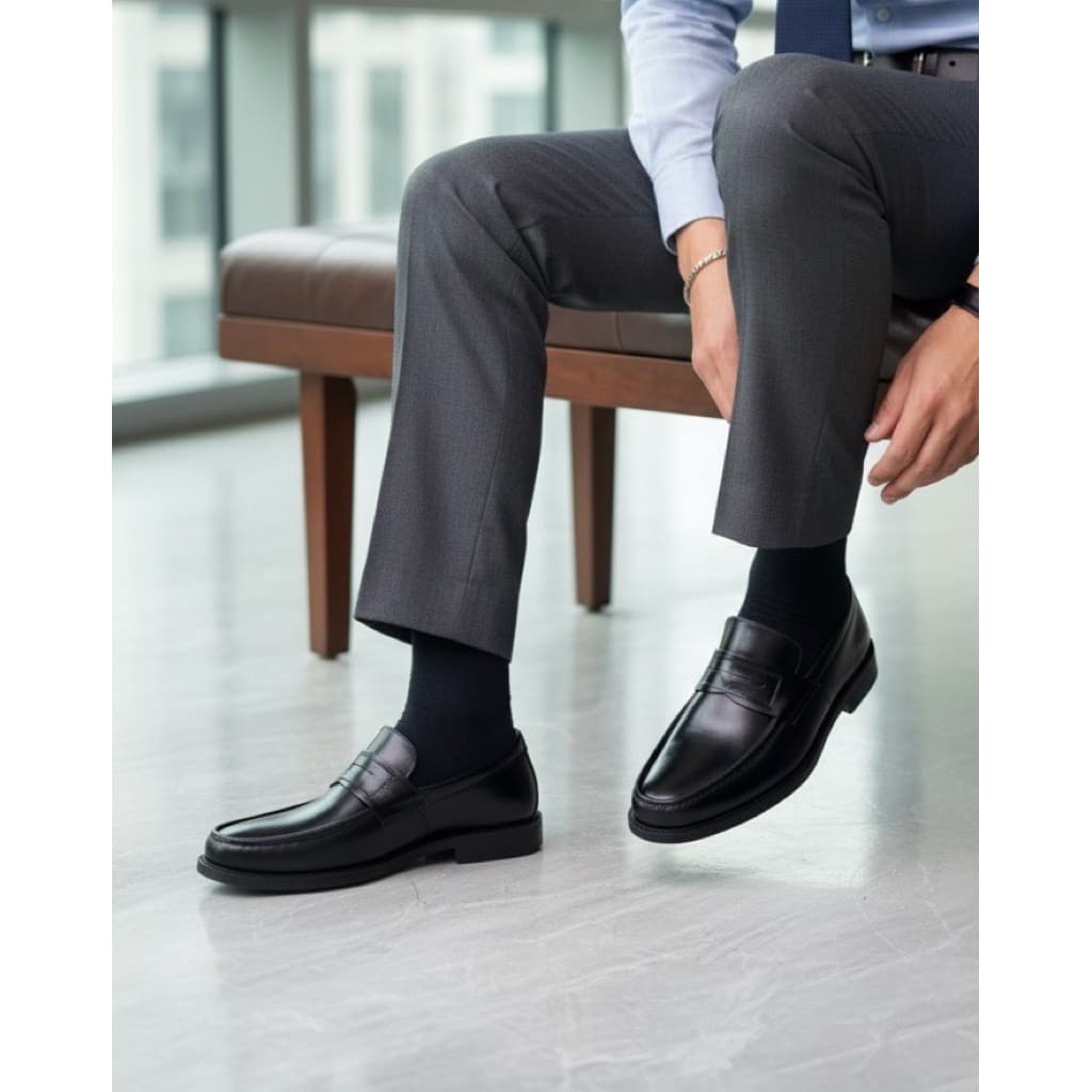 New PVK Black Leather Penny Loafer หนังวัวแท้ 100% สีดำ นุ่มใส่สบาย หน้าเท้ากว้างใส่ได้ มีไซส์ใหญ่ เปลี่ยนไซส์ได้ รูปที่ 4