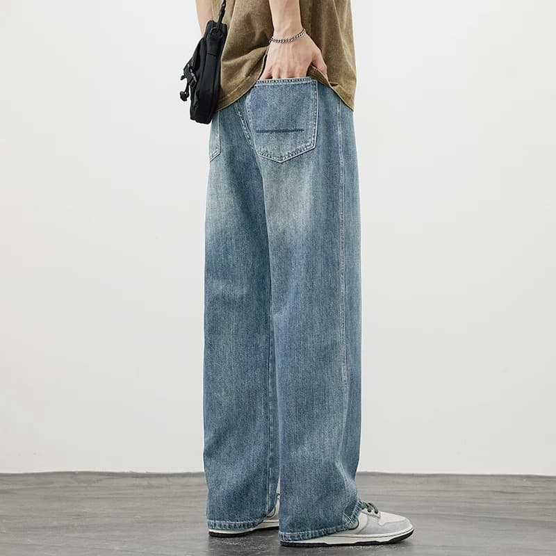 B&R สไตล์อเมริกันแนววินเทจ กางเกงยีนส์ Jeans สไตล์สตรีท การออกแบบกระเป๋า ความรู้สึกของรายละเอียด ระบายอากาศได้ดีใส่สบาย รูปที่ 5