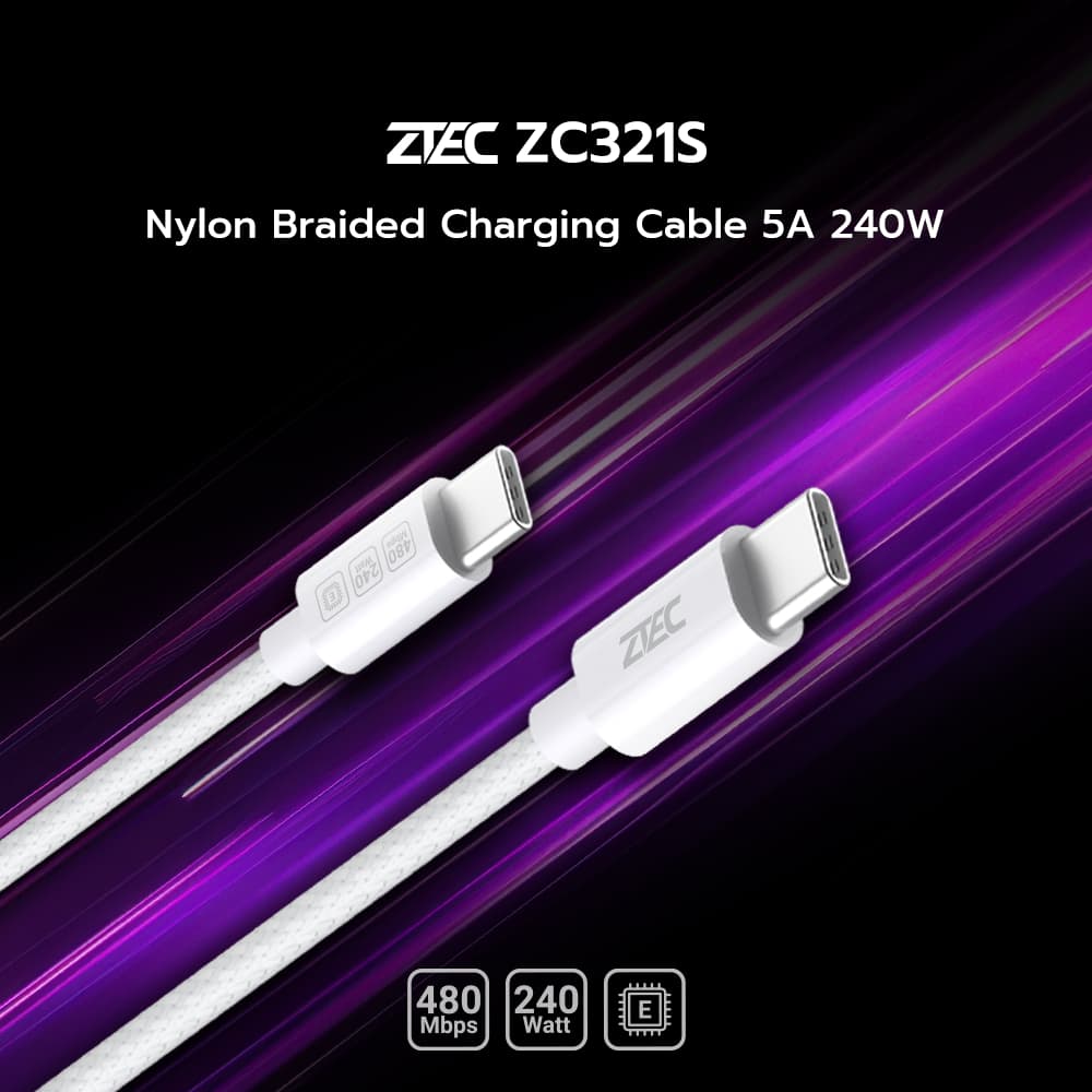 ZTEC ZC321S สายชาร์จเร็ว USB-C to USB-C 5A สำหรับ iPhone 17 240W รองรับเทคโนโลยีชาร์จเร็ว PD , QC -2Y รูปที่ 3