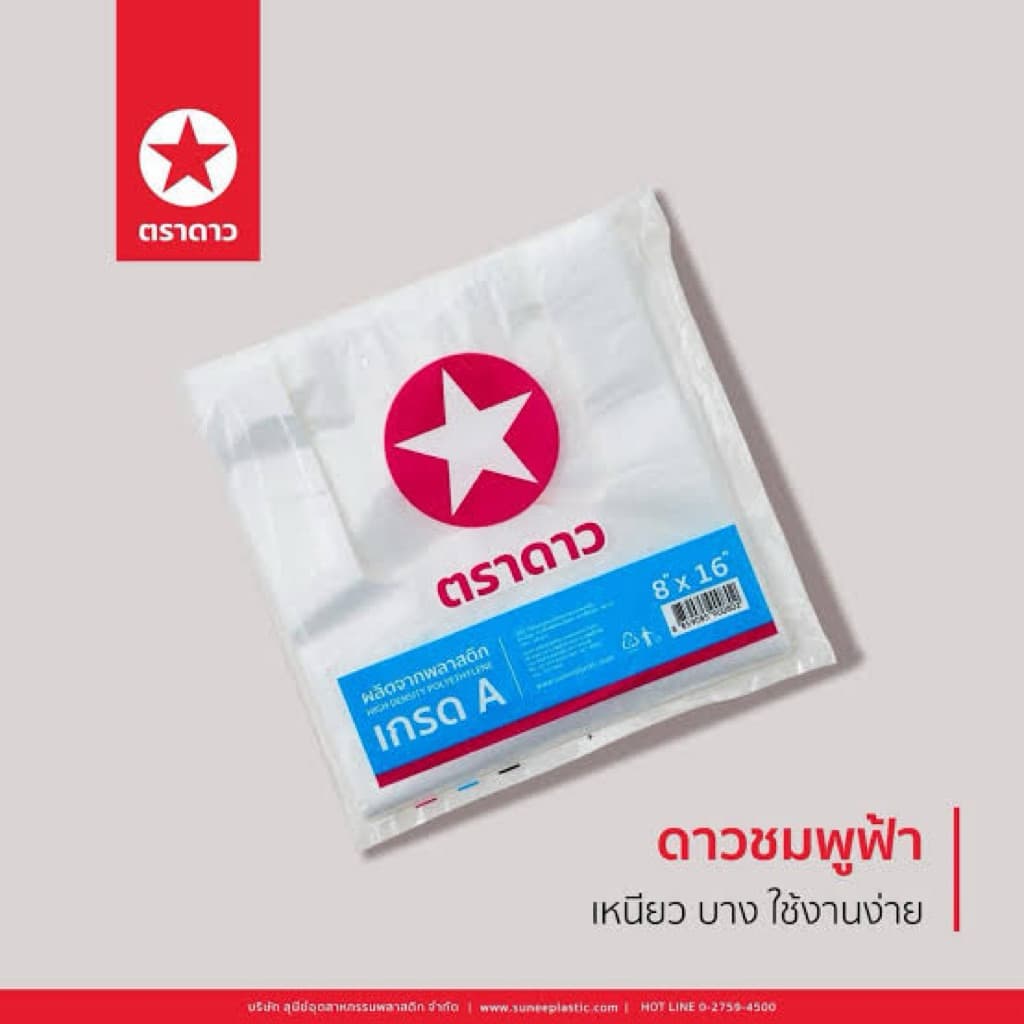 ยกมัด 10 ห่อ ถุงหิ้วแปะบางตราดาว ดาวชมพูฟ้า รูปที่ 3