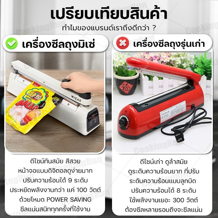 Mizae เครื่องซีล เครื่องซีลถุง รุ่นใหม่ จอดิจิตอล วัสดุเหล็กทั้งอัน มอเตอร์ทองแดง ปรับความร้อนได้9ระดับ มี3ขนาด Cooking รูปที่ 2