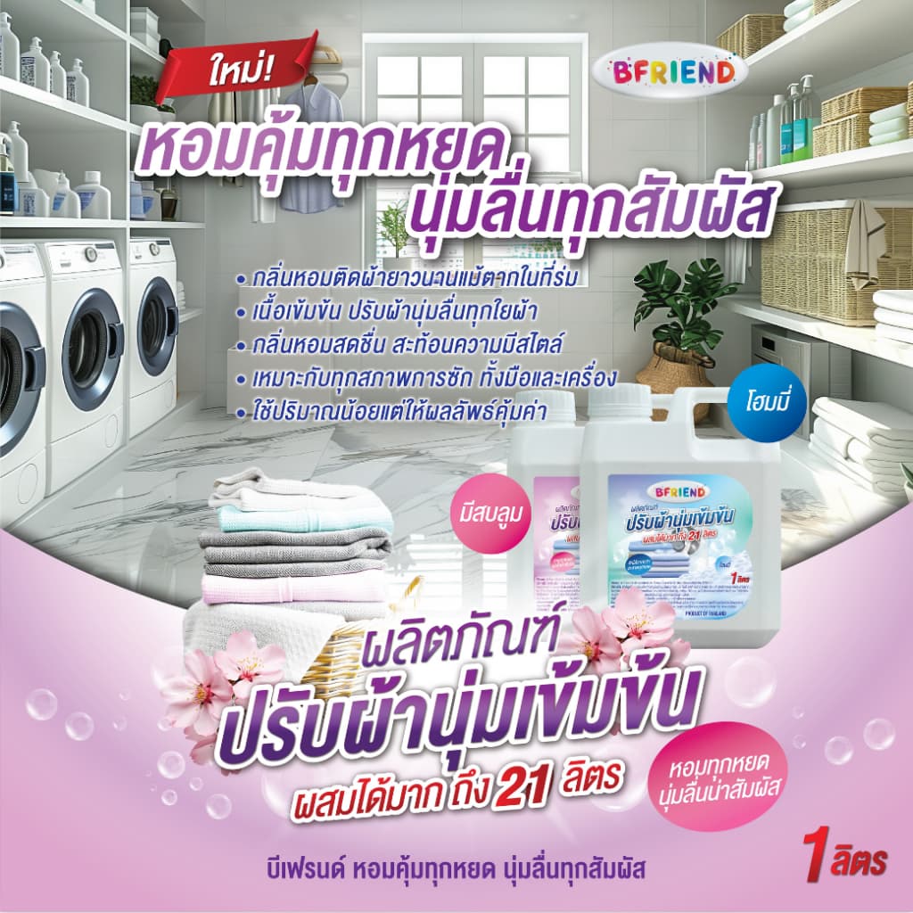 ใหม่! ปรับผ้านุ่มเข้มข้น BFRIEND 1 ลิตร ผสมได้ 21 ลิตร! หอมนาน ผ้านุ่มฟู นุ่มลื่นทุกสัมผัส คุ้มสุดในตลาด รูปที่ 5