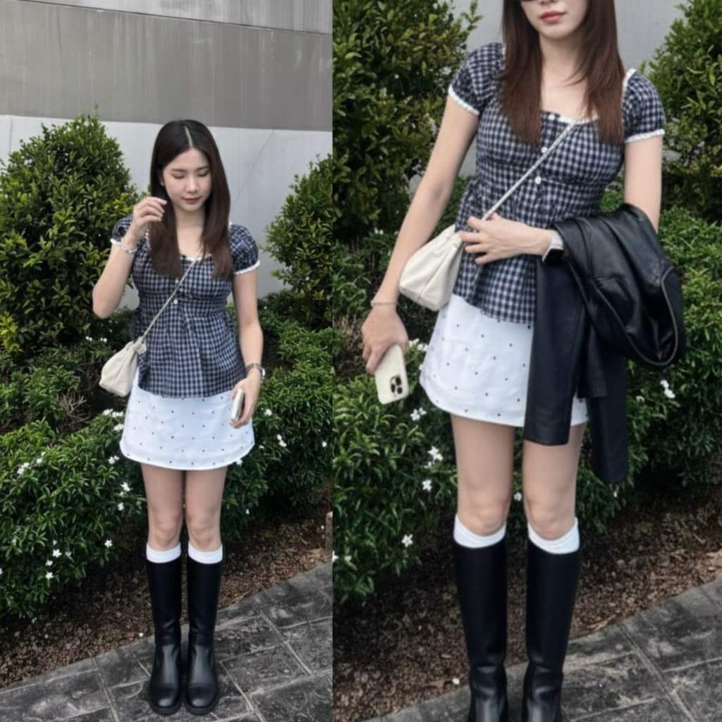 BRB : Polka dots skirt กระโปรงสั้น XS-2XL ลายจุด เอวสูง ซับใน2ชั้น แถมเชือกผูกผม 1 เส้น รูปที่ 2