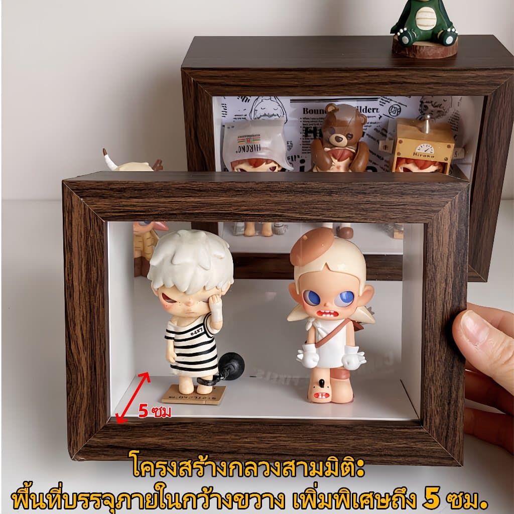 กล่องฟิกเกอร์ กรอบรูป DIY 6/8/10 นิ้ว แบบไม้จริง กล่องโมเดล ติดผนัง ตู้โมเดล และชั้นโชว์ สำหรับ โมเดล Art Toy POP MART รูปที่ 2