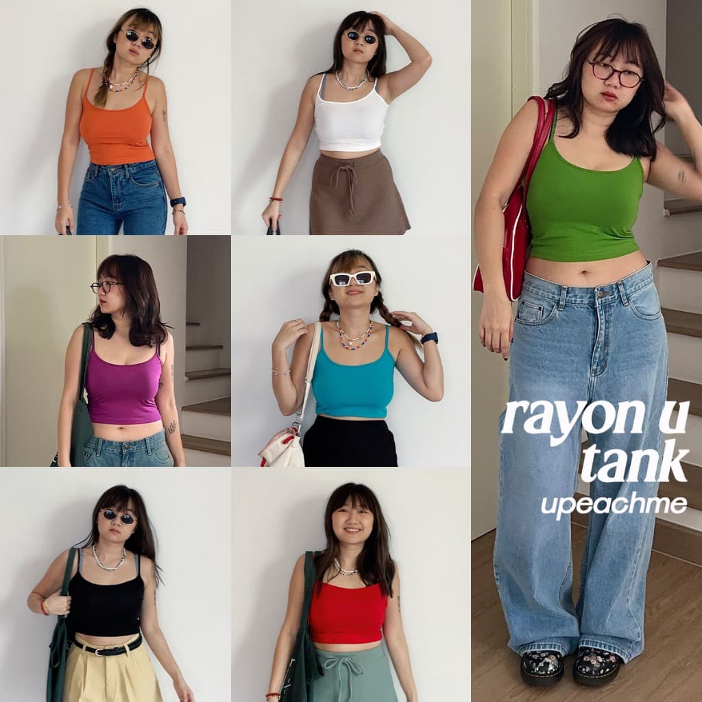 *มีส่งด่วน* upeachme RAYON U TANK เสื้อสายเดี่ยวสีพื้นตัวสั้นใส่สบายผ้ายืดได้เยอะมาก สายเดี่ยวสีพื้น รูปที่ 1