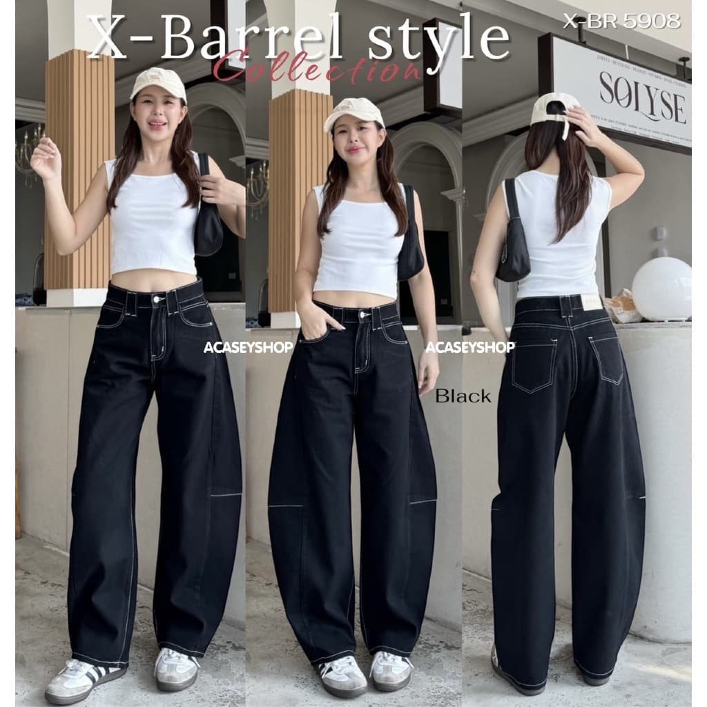 Acasey กางเกงยีนส์ผู้หญิง ขายาว ผ้าไม่ยืด ทรงใหม่สุด Barrel Style ไซส์ S - 36 รูปที่ 8