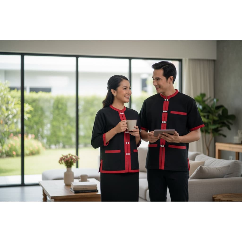 เสื้อผ้าฝ้ายซินมัยหญิง-สีดำ รูปที่ 6