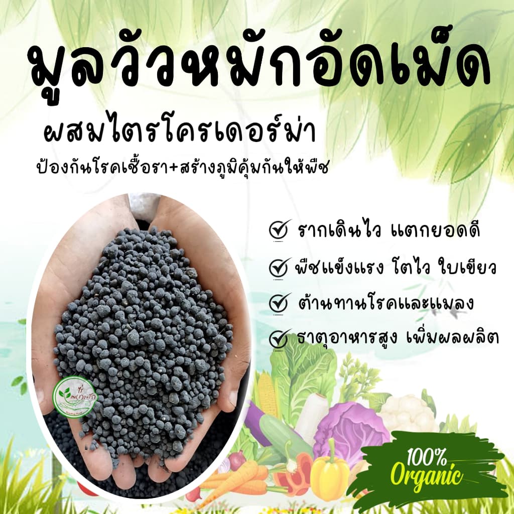 มูลวัวอัดเม็ด ขี้วัวอัดเม็ด เกรดA ละลายไว กระสอบ 20 กิโล หมัก EM ไร้กลิ่น คุณภาพสูง ** ผสมไตรโครเดอร์ม่าช่วยลดโรคพืช ** รูปที่ 2