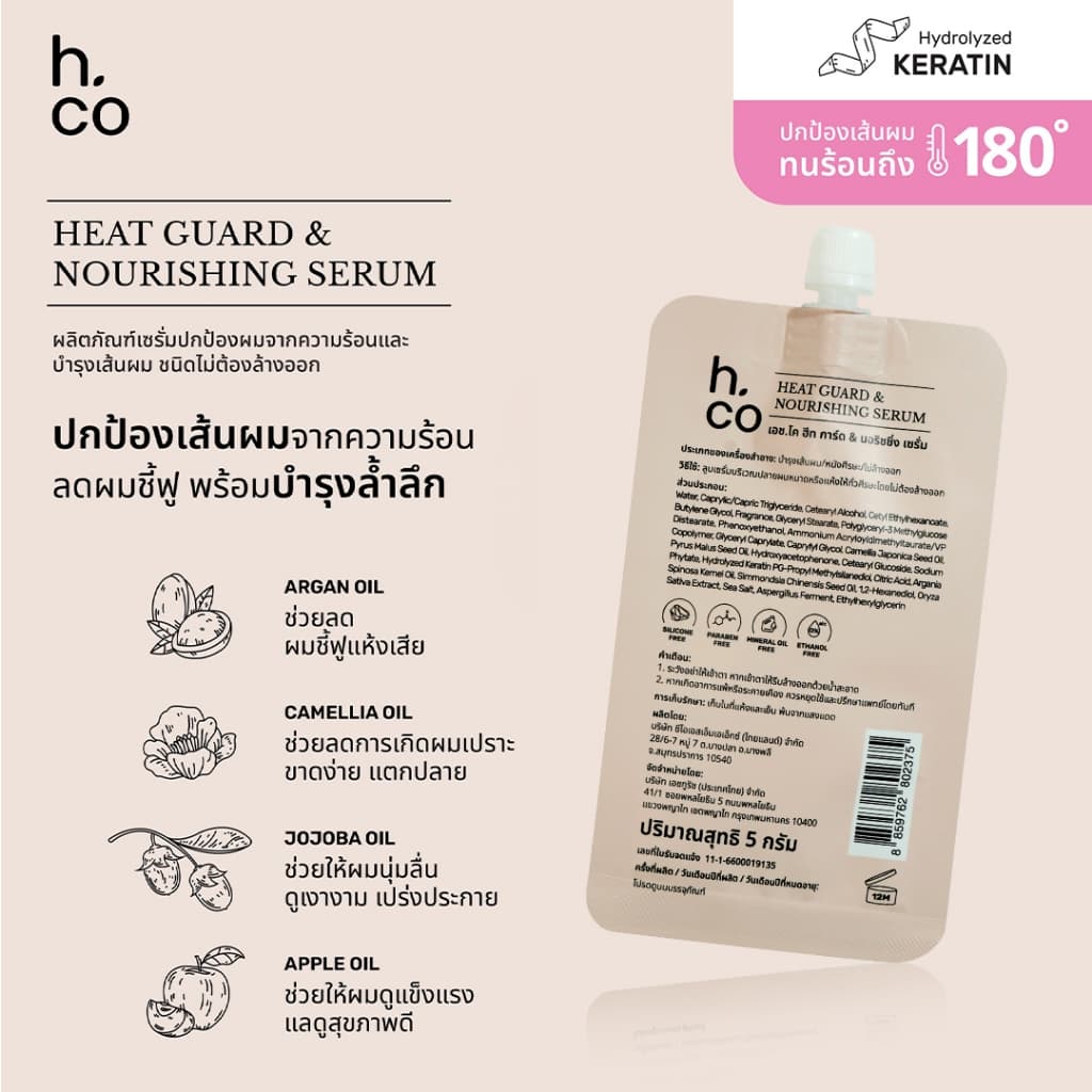 H.Co เซรั่มปกป้องผมจากความร้อนและบำรุงเส้นผม Heat Guard & Nourishing Serum รูปที่ 3