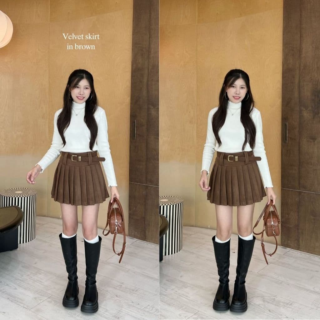 Beberlin กระโปรงผ้ากำมะหยี่แถมเข็มขัด รุ่น Velvet skirt / No : 1012 รูปที่ 4