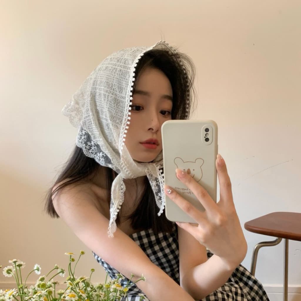 ผ้าโพกศีรษะ ทรงสามเหลี่ยม แต่งลูกไม้ สไตล์ฝรั่งเศส แฟชั่นสําหรับสตรี Y2K รูปที่ 2