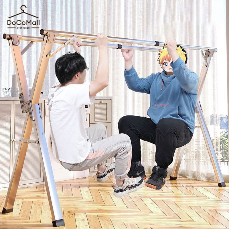 ราวแขวนเสื้อผ้า160-240 ซม. สแตนเลสราวตากผ้าพับได้, ราวตากผ้ารูปทรง x พับเก็บได้ง่าย ป้องกันน้ำและสนิม รูปที่ 1