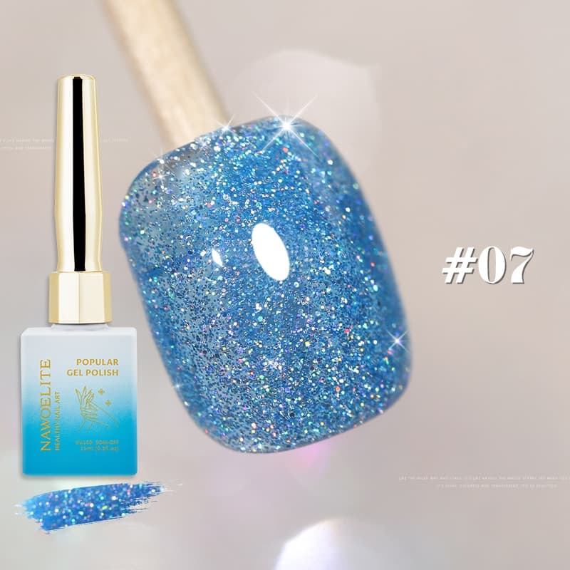 Nawoelite เจล กลิตเตอร์ สีทาเล็บเจล เจลทาเล็บเกล็ดเพชร12สี ใช้ไฟLED สีเจลประกายจักรราศี ประกายดาวพราวพร่าง รูปที่ 8