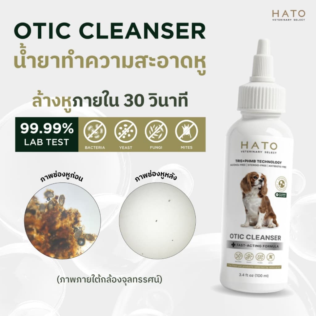 OTIC CLEANSER By Hato vetselect น้ำยาทำความสะอาดหู สำหรับสุนัขและแมว กำจัดไรหู ลดกลิ่น 100 มล รูปที่ 2