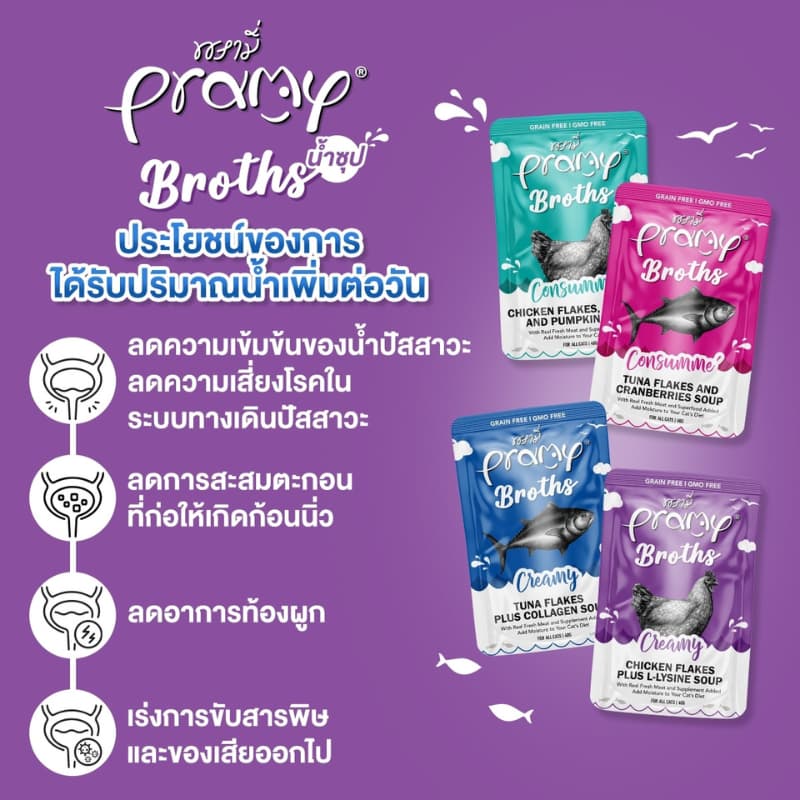 Pramy Broths พรามี่ น้ำซุปแมว ซุปครีม ซุปใส เพิ่มการทานน้ำน้องแมว ขนาด 40 g รูปที่ 3