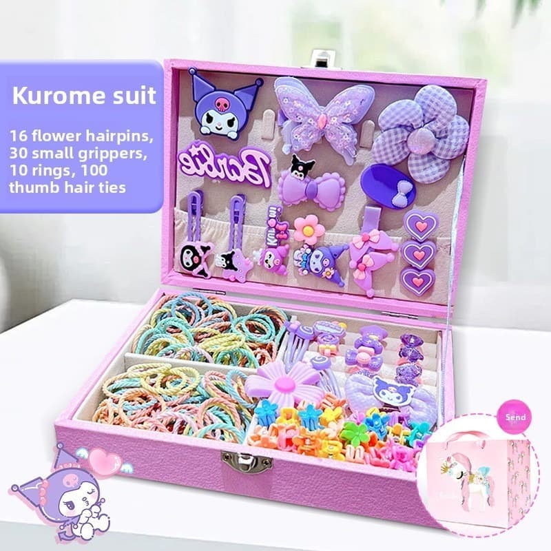 เซตคาดผมยืดหยุ่น Kuromi My Melodyกล่องน่ารัก วัสดุทนทาน สีสันสดใส ของเล่นเครื่องประดับผม รูปที่ 5