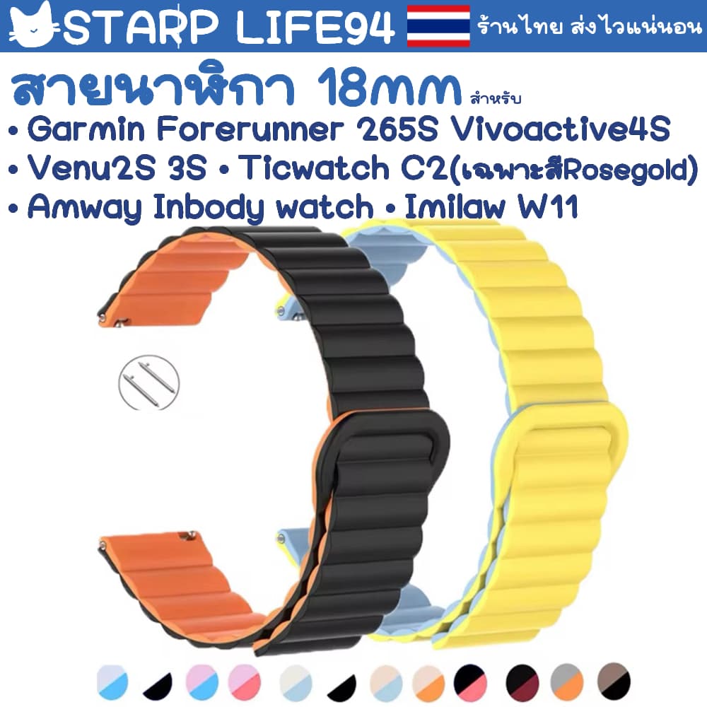 สายนาฬิกา 18 mm Garmin Forerunner 265S Vivoactive 4s Venu 2S 3S Amway InBody Watch / Imilab W11 / Ticwatch C2 Rosegold รูปที่ 1