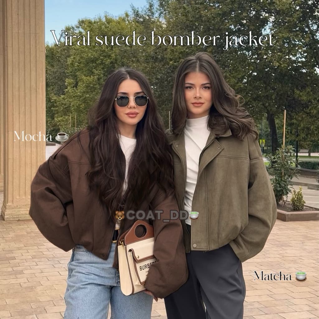DD ”Mocha&Matchaviral Suede bomber jacket*٭เสื้อแจ็คเก็ตผ้าหนังกลับ ชุดไวรอลฮิตแห่งปีที่สาวเทสดีต้องมี𓍯 รูปที่ 7