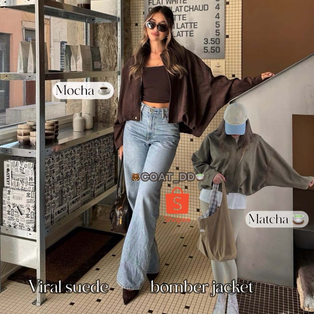 DD ”Mocha&Matchaviral Suede bomber jacket*٭เสื้อแจ็คเก็ตผ้าหนังกลับ ชุดไวรอลฮิตแห่งปีที่สาวเทสดีต้องมี𓍯 รูปที่ 8