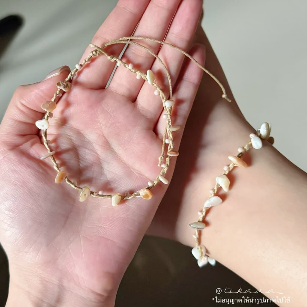 Handmade Natural Shell & Stone Anklet Bracelet – Natural Stone สร้อยข้อเท้าเชือกถัก มินิมอล หิน หอย รูปที่ 4