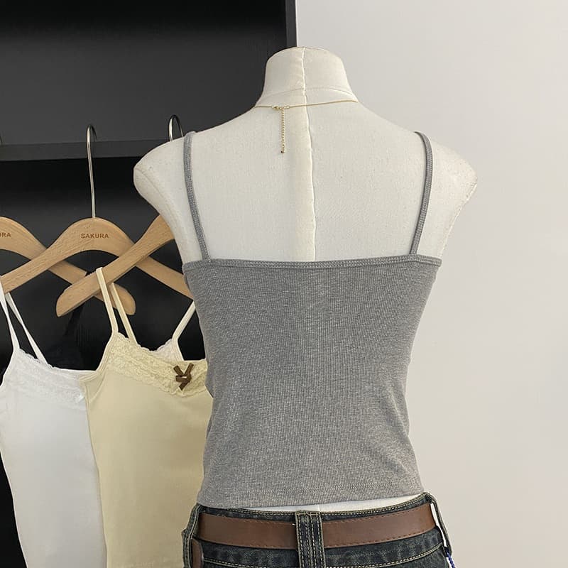 ฤดูร้อนเลดี้ Halter เสื้อกั๊กสไตล์เกาหลีอารมณ์สบาย ๆ บางพอดีผ้าฝ้ายสั้นด้านบนกับแผ่นหน้าอก รูปที่ 5