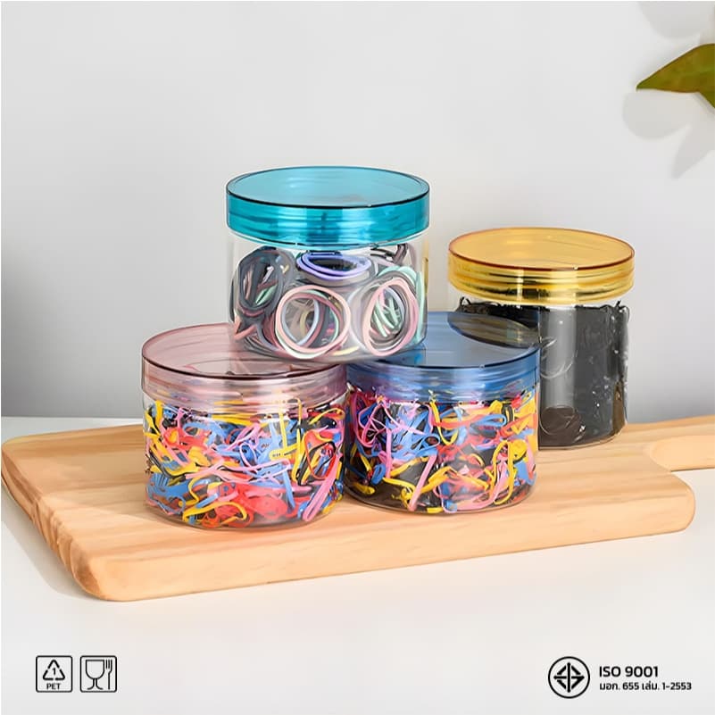 10ชิ้น เซ็ตกระปุก ทรงกลม ขนาด 80mm ความจุ 200–1000ml Free แผ่นโฟม วัสดุ Food Grade ใส่หนังยางรัดผม Jar PET HC80 รูปที่ 3