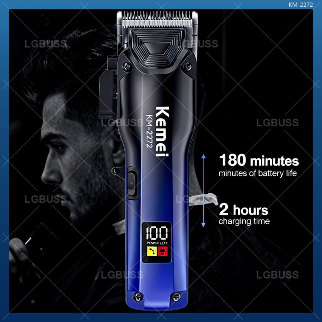 Kemei-2272 จัดส่งทันที ปัตตาเลี่ยนตัดผม ปัตตาเลี่ยนไร้สาย ไฟฟ้า หน้าจอ LCD ปรับได้ ชาร์จ USB รับประกันสามปี รูปที่ 2
