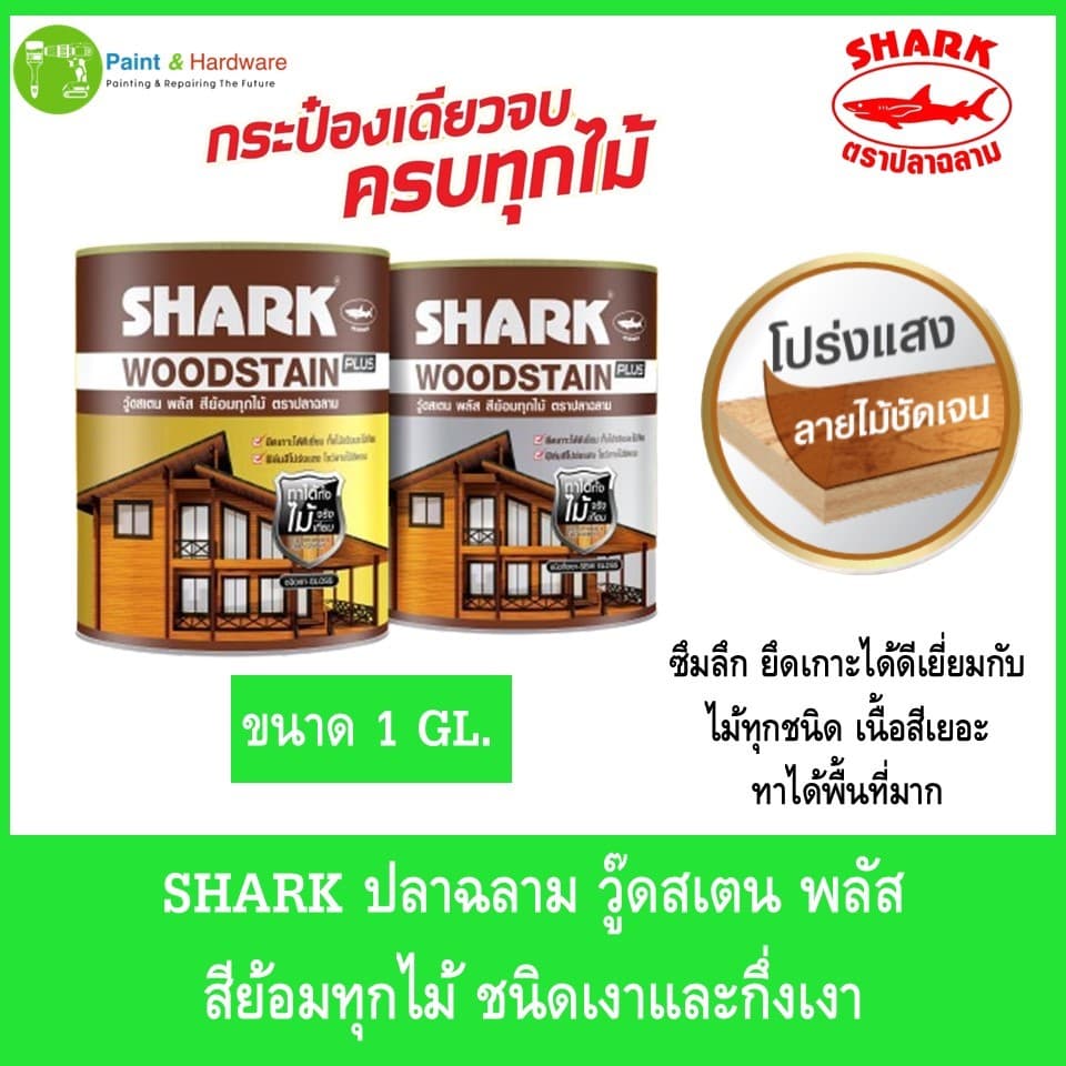 SHARK ตราปลาฉลาม วู๊ดสเตน พลัส สีย้อมทุกไม้ ชนิดเงาและกึ่งเงา ขนาด 1 แกลลอน รูปที่ 2