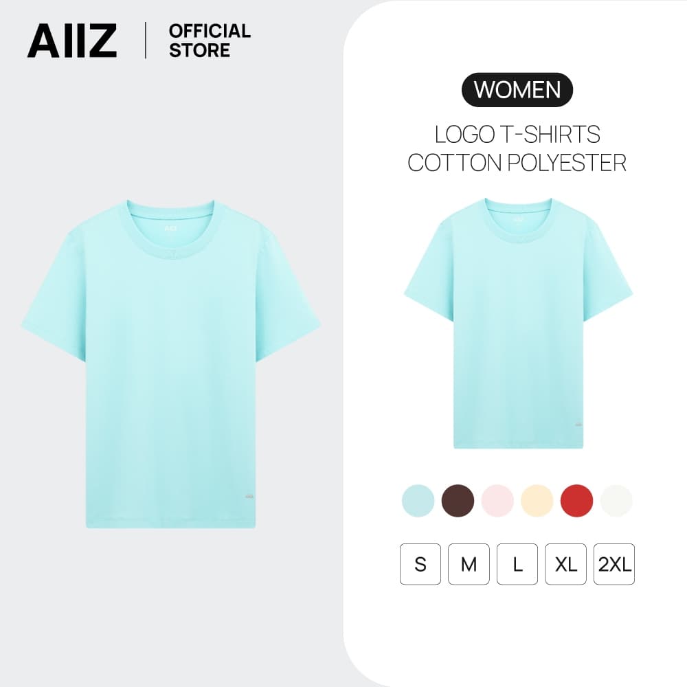 AIIZ เสื้อยืดคอกลมผู้หญิงสีพื้น โลโก้ AIIZ Women’s AIIZ Logo T-Shirts Cotton Polyester รูปที่ 1