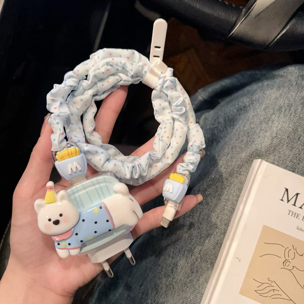 ส่งจากไทย ชุดพันสาย หมาเสื้อฟ้า ลาย ชุดตกเเต่งสายชาร์จ สำหรับ iphone 18w 20w 35w รูปที่ 2