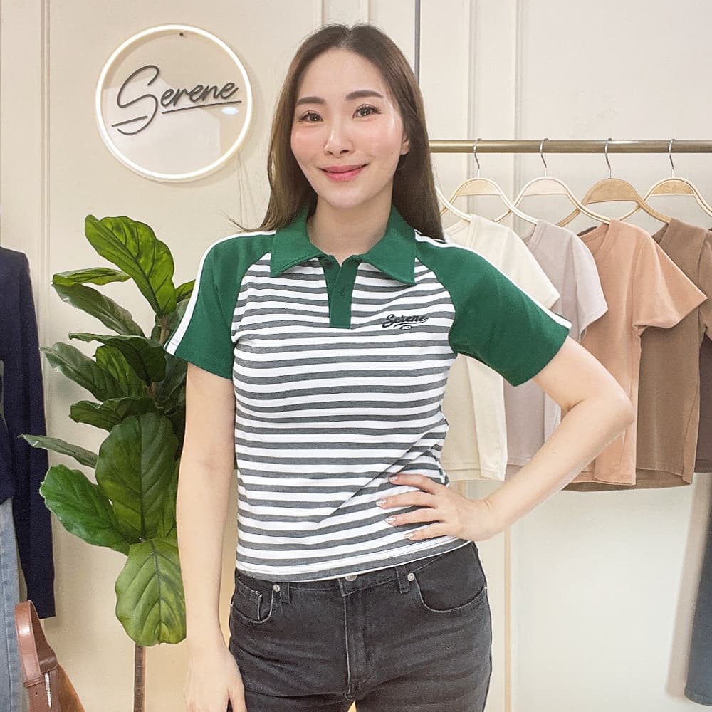 Serene's Choice เสื้อคอโปโล แขนสั้น รุ่น Harry ลายทาง ปักโลโก้ Short Sleeve Striped Polo Logo รูปที่ 6