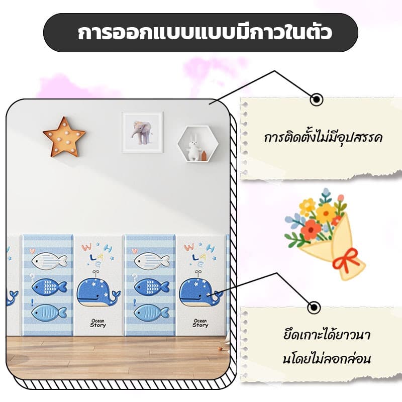3D วอลเปเปอร์ติดผนัง แผ่นกันกระแทก เด็ก สติกเกอร์วอลเปเปอร์ แผ่นโฟมกันกระแทก วอลเปเปอร์ ติด รูปที่ 2
