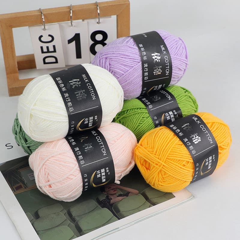 ไหมพรมคอตตอนนม 4ply น้ำหนัก50กรัม สีพาสเทล ถักง่าย ถักโครเชต์ Milk cotton yarn จากไทย รูปที่ 5