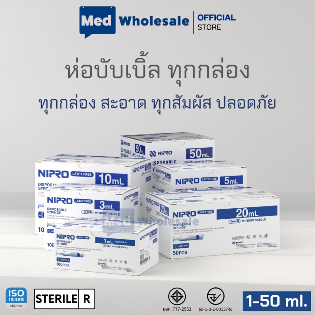 กระบอกฉีดยา นิโปร ไซริงค์พลาสติก  SYRINGE NIPRO ขนาด 1ML ,3ML ,5ML ,10ML ,20ML,50ML