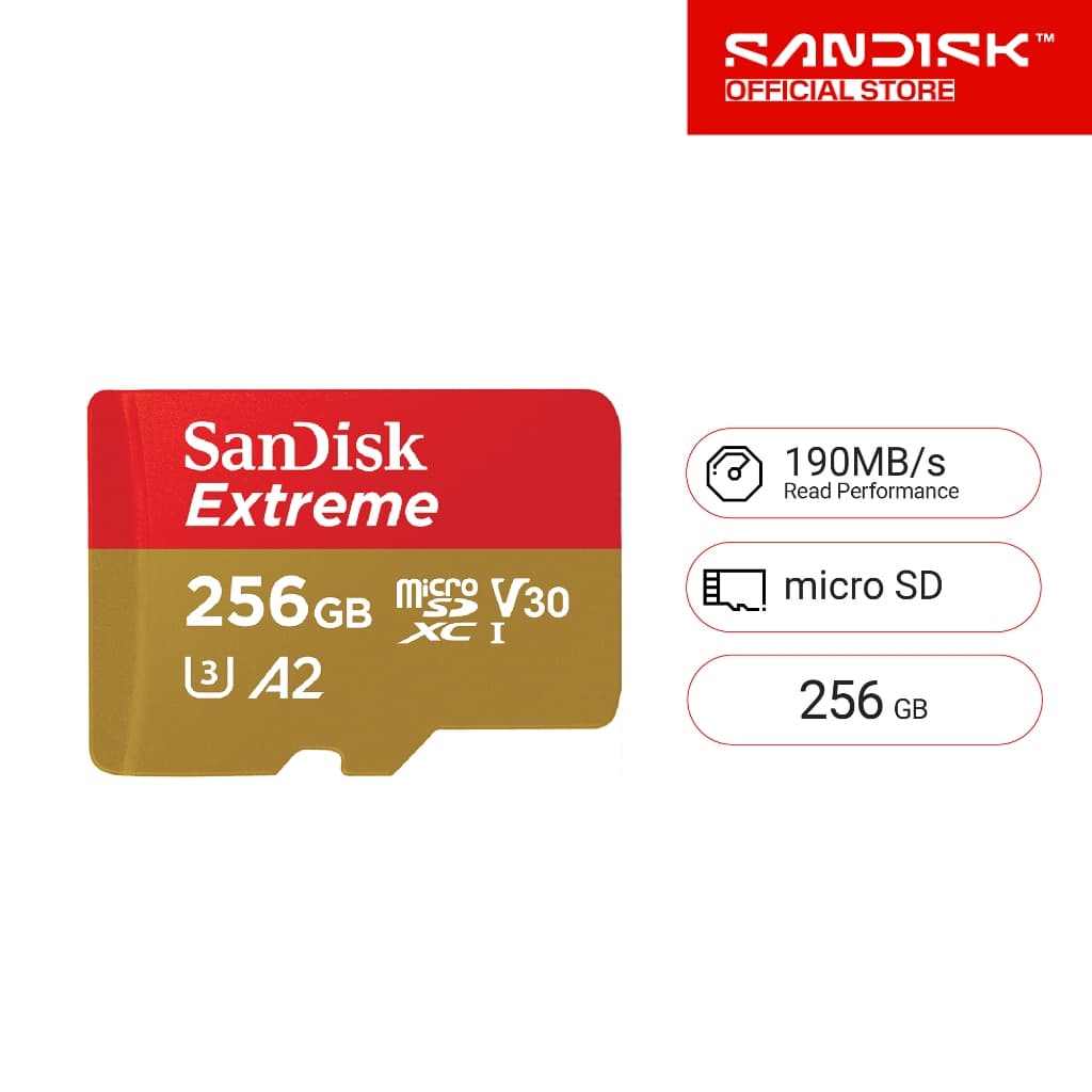 SanDisk EXTREME micro SDXC UHS-I A2 256GB reads 190MB/s writes 130MB/s รูปที่ 1