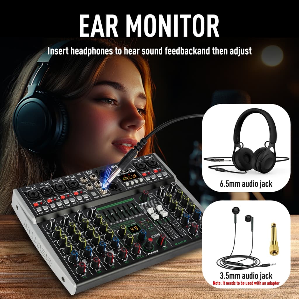 Ready Stock Audio Mixer ผลิตภัณฑ์ในสต็อก ABD-AK4/6/8 Channel มิกเซอร์เสียงมืออาชีพ 99 DSP เสียงบลูทูธ USB อินเตอร์เฟซเสี รูปที่ 7