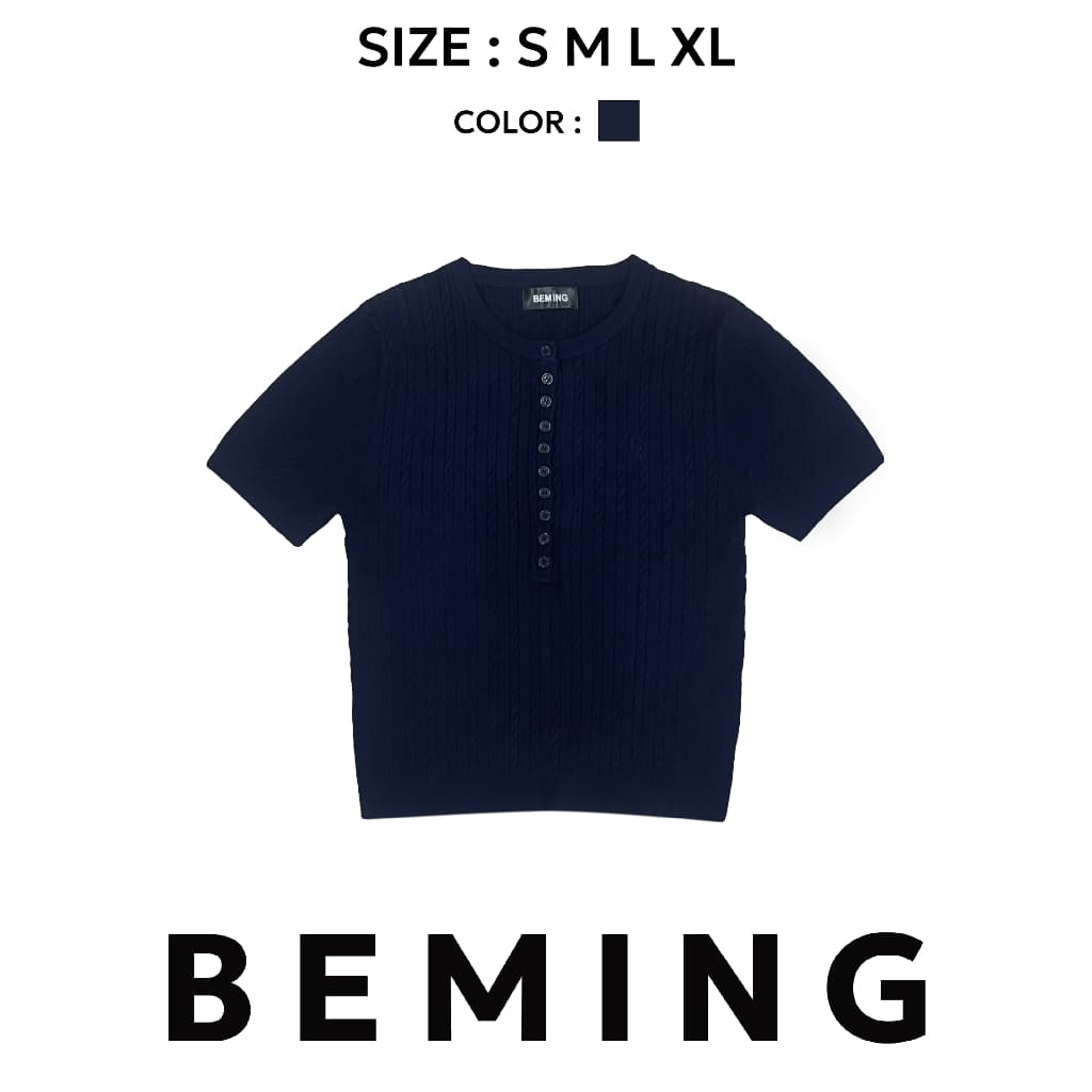 Bemingtop1107 -BMG Rib Button Top - เสื้อไหมพรมลายริบ ดีไซน์คอกลมพร้อมกระดุมหน้า ทรงพอดีตัว รูปที่ 5