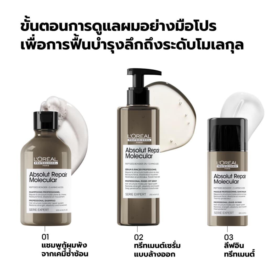 L'Oreal Professionnel Absolut Repair Molecular เซตเชื่อมแกนผม กู้ผมเสียมากจากการทำเคมี 300ml + 250ml รูปที่ 8