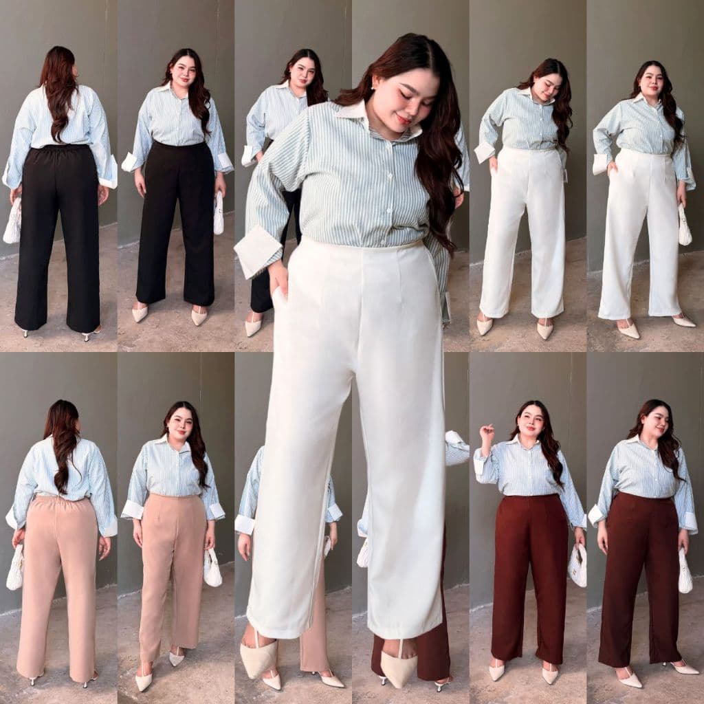 Moonpants กางเกงผ้าทำงานเอวสูงไร้ขอบสาวอวบ*ทรงสวยผ้าพรีเมี่ยม ใส่ออกงานได้ มีซิปข้าง* - รหัส0001 รูปที่ 1