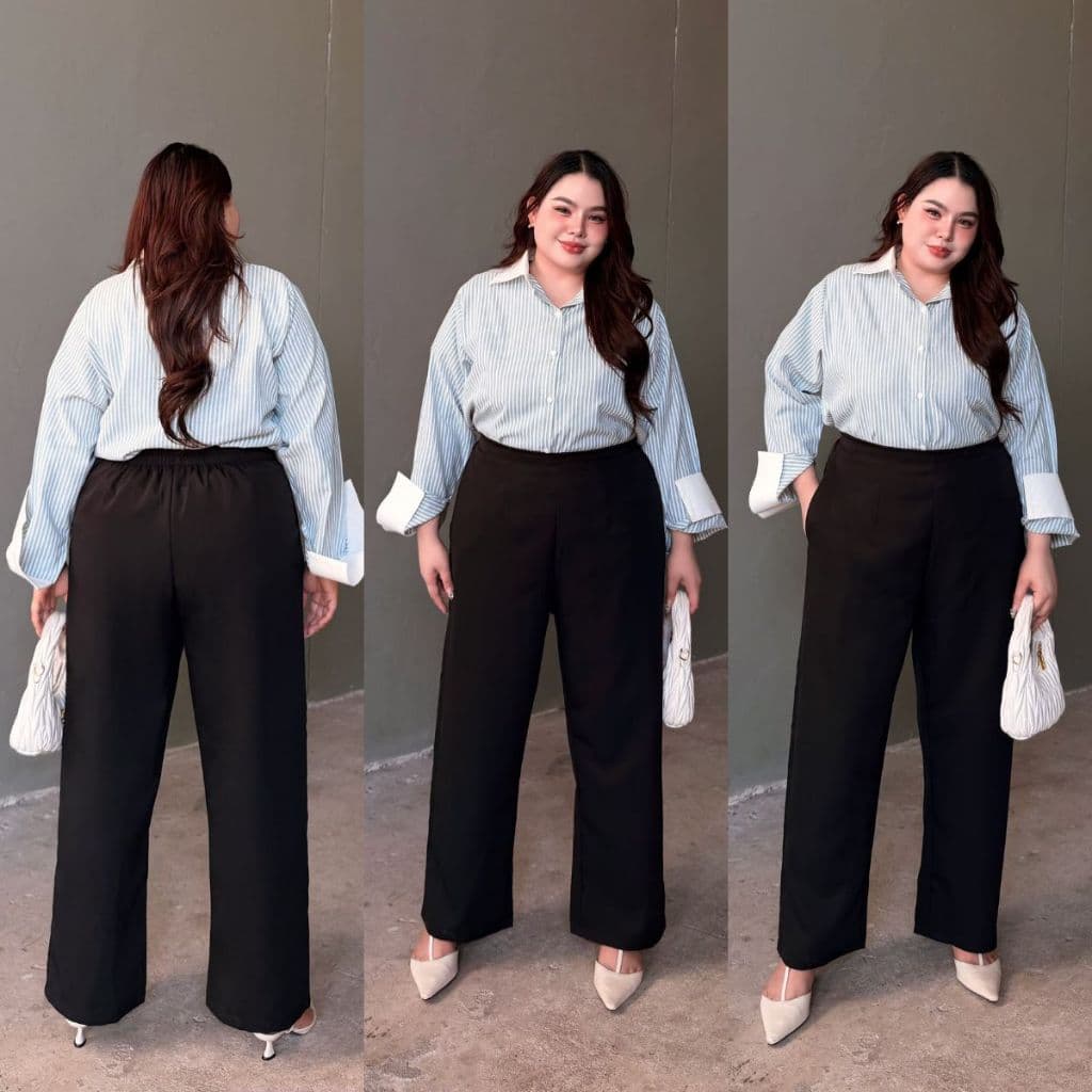 Moonpants กางเกงผ้าทำงานเอวสูงไร้ขอบสาวอวบ*ทรงสวยผ้าพรีเมี่ยม ใส่ออกงานได้ มีซิปข้าง* - รหัส0001 รูปที่ 2