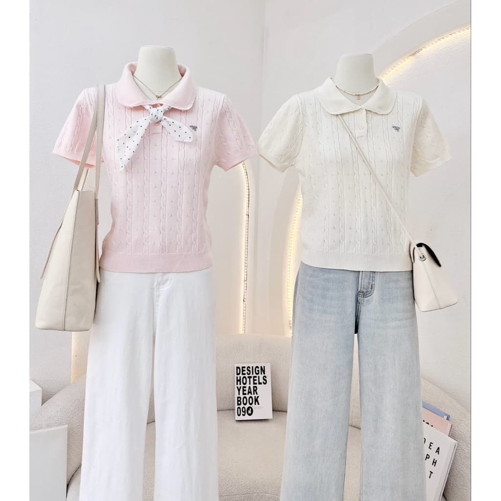 WA YA เสื้อไหมพรมคอปกโปโล รูปที่ 6