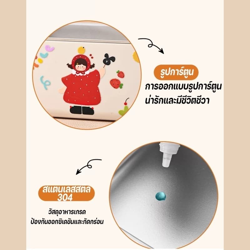กล่องข้าวสแตนเลส ลกล่องอาหารพกพา เก็บความร้อนได้ดี ใช้ไมโครเวฟได้ สำหรับนักเรียน ออฟฟิศ รูปที่ 3