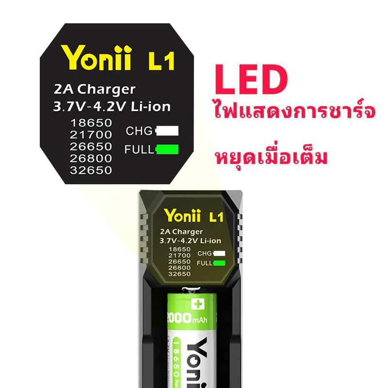 Yonii L1 3.7V รองรับถ่าน 26650 และ18650 Charger Li-ion battery ถ่านชาร์จ แบบ 1 ช่อง เต็มตัดอัตโนมัต รูปที่ 3