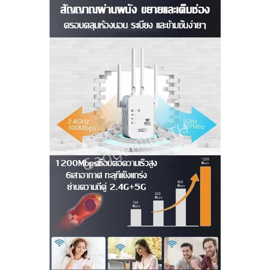 Wifi Repeater 6เสาอากาศขยาย ขจัดจุดบอดของเครือข่าย 1200Mbps 5Ghz ตัวขยายสัญญาณ รูปที่ 8