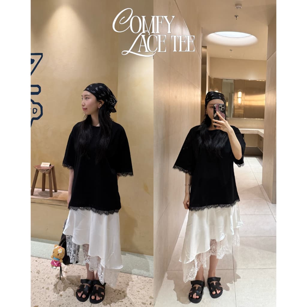 UIUI | COMFY LACE TEE เสื้อยืดลูกไม้โอเวอร์ไซส์ รูปที่ 5