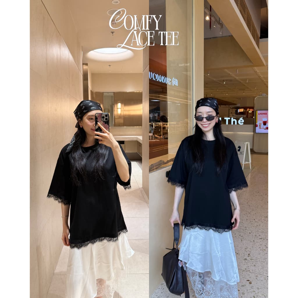 UIUI | COMFY LACE TEE เสื้อยืดลูกไม้โอเวอร์ไซส์ รูปที่ 6